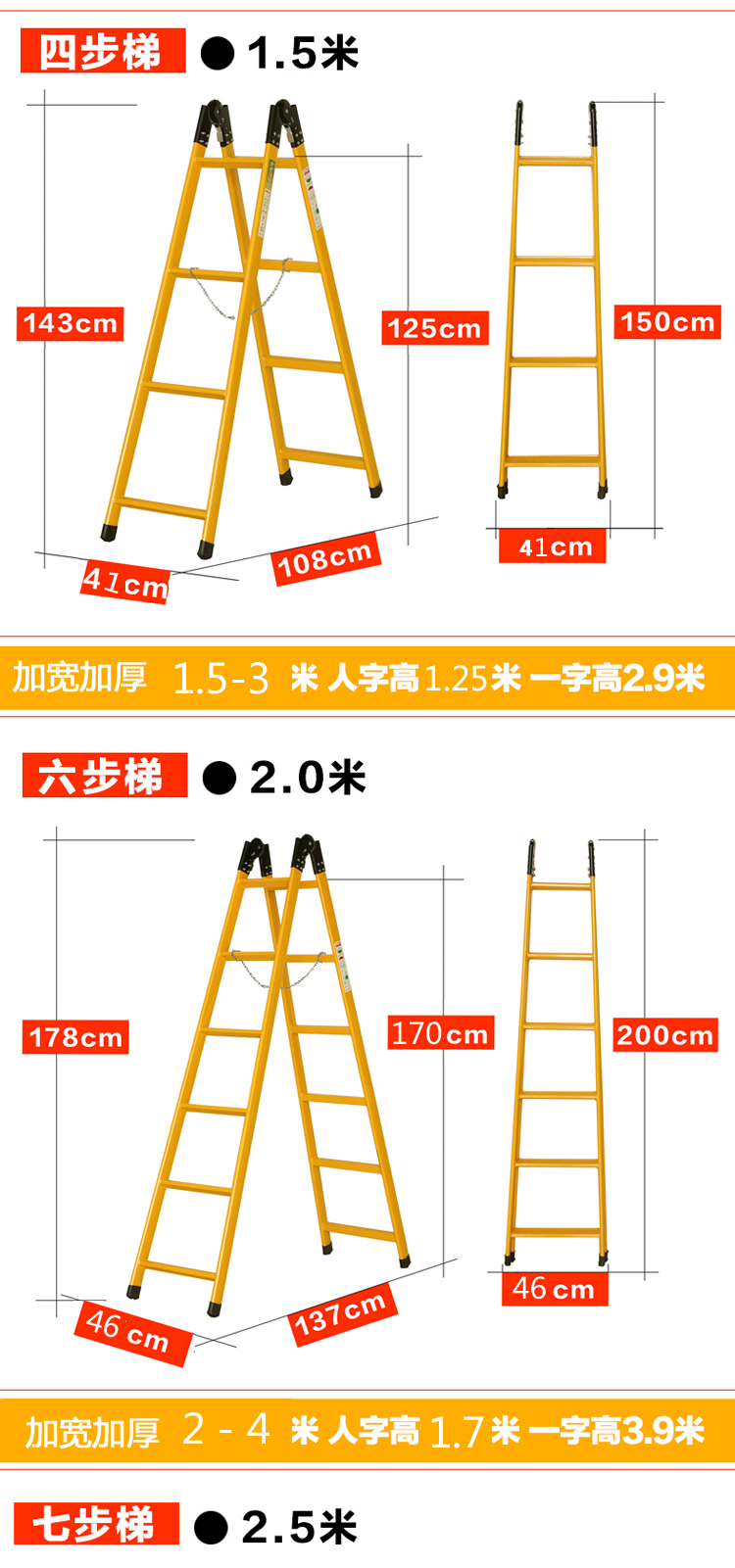 梯子的尺寸对照表-梯子的尺寸对照表图